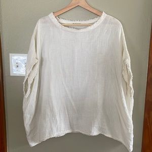 Black crane white gauze tunic top size M L